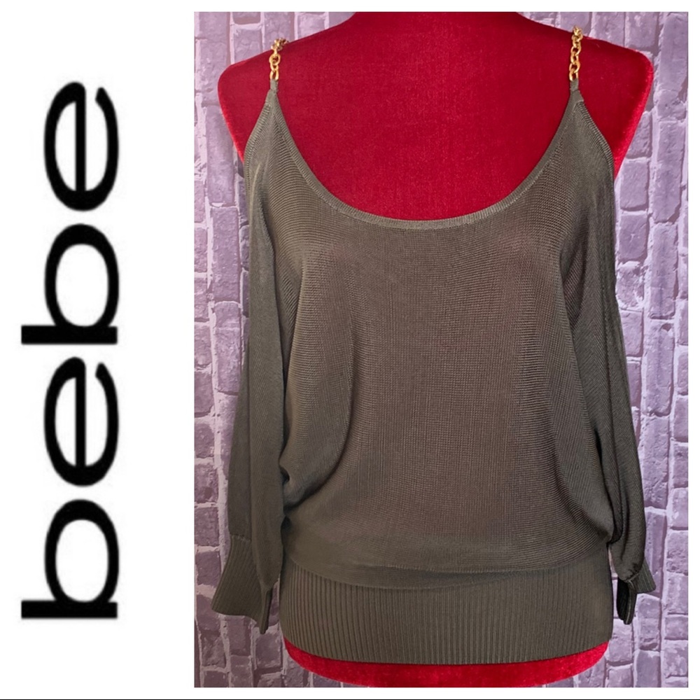 Olive Green & Gold Chain Cold-Shoulder Sweater